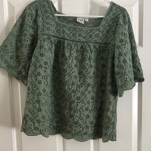 GAP Olive Floral Lace Blouse